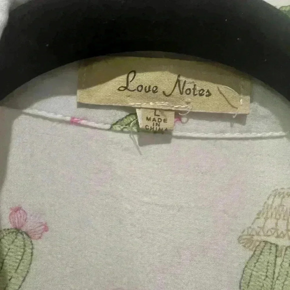 LOVE NOTES CACTUS PRINT BUTTON DOWN SHITT BLOUSE SIZE LG - Picture 4 of 4